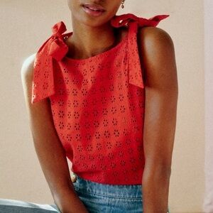 Sézane Red Eyelet Bow Top
